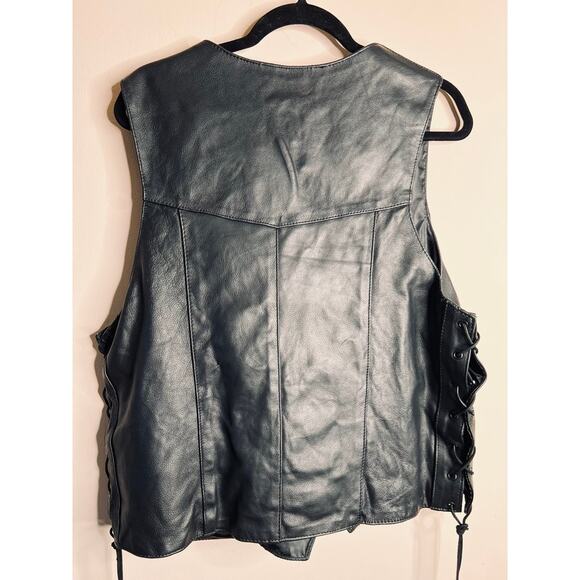 VTG HOT LEATHERS Unisex Black Motorcycle Vest Size XL Lace-UP Sides Snap Closure - Picture 6 of 8